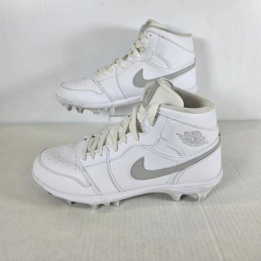Nike Air Jordan 1 Retro Mid TD Football Cleats White Grey Fog Size 12 FJ6805-101